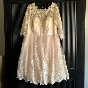 Elegant Cream & Pink Lace Dress